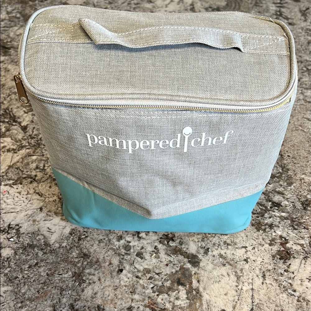 Pampered Chef Gray and Teal Cooler Bag